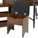 Corner Vanity Desk Set with Storage Cushioned Stool and Charging Station, Triangle Makeup Desk with 79371575