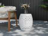 9.4" Steel Patio End Table, Round Hollow Drum Side Table, Accent Table for Indoor and Outdoor, White 56990579