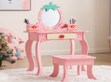 Pink MDF spray-painted apple-printed 1-drawer 2-desktop storage box children's dressing table set 22610876