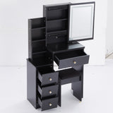 Small Size Left Bedside Cabinet Vanity Table Cushioned Stool, Touch Control Sliding LED Mirror, W936P226032