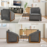 057- Set of 1 Chenille Fabric Modern Upholstered Armchair with Wooden Side Frame , Accent Leisure W527P239828