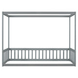 Twin Size Canopy Frame Floor Bed with Fence, Guardrails,Grey W504P143277