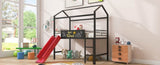 Metal House Bed With Slide, Twin Size Metal Loft Bed with Two-sided writable Wooden Board MF294384AAJ