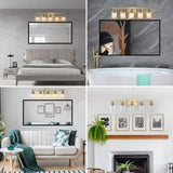 Golden 5-Light Vanity Light with Clear Glass Shades, Modern Iron Metal Bathroom Wall Fixture for 76960977