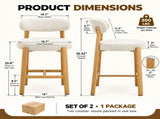 Counter Height Bar Stools Set of 2, 25.8 Inch Seat Height, White Cotton-Linen Upholstery, 3 Inch W2920P532241