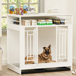 ZUN 43.3 inch Dog Crate Furniture for Large Dogs,Wooden Dog Crate Divider,Double Door Dog Kennel W2699P208354