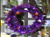 24in Pre-lit Halloween-Themed Christmas Wreath, Lighted Artificial Xmas Wreath with 50 Purple & 39456967