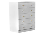 25.98"*15.75"*43.7" 5-Tier 6-Drawer Cabinet Drawer Dresser with Gold Handles White 88303918