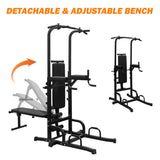 Power Tower Dip Station with Bench Pull Up Bar Stand Adjustable Height Heavy Duty Multi-Function 24611477