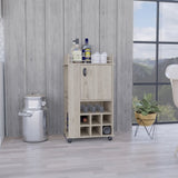 ZUN Fargo Bar Cart with Cabinet, 6 Built-in Wine Rack and Casters B200P188865