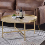 Tray Style Top Round Coffee Table, Oak and Gold B016P329755
