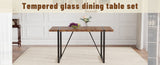 A minimalist retro rectangular dining table with a specially textured top and black metal W1151P240748