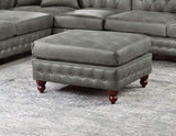 1pc Cocktail Ottoman Slate Gray Breathable Leatherette Tufted Nailhead Wooden Legs Living Room B011P234290