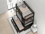 Twin over Twin Wood Bunk Bed with Trundle and Drawers, Espresso 34668938