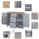 K&K Rolling Kitchen Island with Storage, Kitchen Cart with Rubber Wood Top, 3 Drawer, 2 Slide-Out WF316599AAG