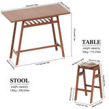 ZUN 3 PCS Pub Dining Set Retro Bar Table Rubber Wood Stackable Backless High Stool for 2 with Shelf and W69165658