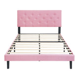 Queen Size Upholstered Platform Bed Frame with Modern Button Tufted Linen Fabric Headboard, No Box W311P198067