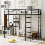 ZUN Twin Metal Loft Bed with 2 Shelves and one Desk ,BLACK 39732904