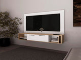 White and Natural Oak Entertainment Center Multistorage and Cable Management B062P290235