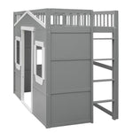 ZUN Twin Size House Loft Bed With Ladder-Gray+White Frame 72573303