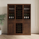 brown walnut color modular wine bar cabinet Buffet Cabinet with Hutch for Dining Room W331P213375