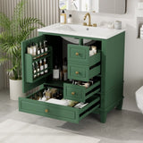 30" Bathroom Vanity with Sink, One Door with Shelf and Three Drawers, Soft Close Door, Green GL-N759P225994F