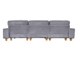 Gray Deep Seat 3-Seater Corduroy Sofa with Brushed Stainless Steel Cup Holders and 3 Decorative 33166004