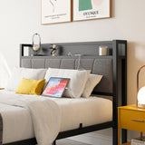 Full Size Bed Frame, Storage Headboard with Charging Station, Solid and Stable, Noise Free, No Box W840P179122