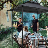 ZUN Outdoor Grill Gazebo 8 x 5 Ft, Shelter Tent, Double Tier Soft Top Canopy Steel Frame with hook 01655114