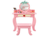 Pink MDF spray-painted apple-printed 1-drawer 2-desktop storage box children's dressing table set 22610876
