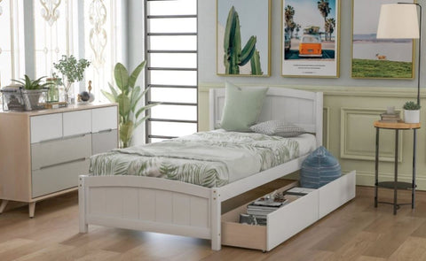 ZUN Twin size Platform Bed with Two Drawers, White WF194280AAK