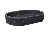 Luxury Dark Gray Natural Marble Vessel Sink, 23.6" Oval Matte Stone Basin, Solid One-Piece Carved, W1696P408022