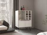 Bar Cabinet 43.1" H, with 2 Doors, 9 Shelves, and 1 Glass Panel, White Washed Oak B097P250849