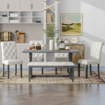 ZUN 6-Piece Retro Rectangular Dining Table Set, Table with Unique Legs and 4 Upholstered Chairs & 1 47136174