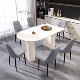 63 "medieval modern cream style MDF dining table and PU dining chair set 6. Assemble Desktop and 82462106