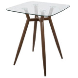 Clara Mid-Century Modern Square Counter Table with Walnut Metal Legs and Clear Glass Top by B202P223304