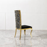 Dining chair black velvet with unique design backrest set of 2,mirror gold stainless steel legs W2723P193692