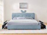Queen Size Kids Upholstered Bed with Oversized Rabbit Ear Headboard, LED Light & 4 Storage Drawers, W1413P384928