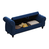 64.5" Bed Bench for Bed Room Nails Tufted Chaise of Lounge with Storage Velvet Upholstery Navy Blue W1097P202879