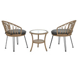 U_STYLE Outdoor Leisure Set, 2 Rattan Single Chairs with A Glass Round Table, Perfectly Suited for N711P256422E