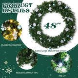 48in Pre-lit Christmas Wreath, Lighted Artificial Xmas Wreath with 150 Cold & Warm White Lights and 54938553