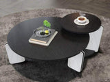 32.68" & 16.93" round coffee table end table sofa table side table set with black OAK veneer surface W2899P405894