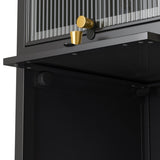 Modern Four-tier Glass Door Cabinet with Featuring Five-tier Storage, for Entryway Living Room W757P241562