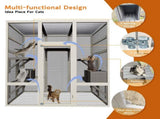 Large Outdoor Gray Wooden Catio Solid Wood Cat Enclosure with 5 Platforms & 2 Resting Boxes, W773P321839