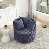 Velvet Upholstered Swivel Chair for Living Room, with Button Tufted Design and Movable Wheels, W487124834