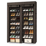 ZUN FCH Double Row 10-Tier Non-Woven Fabric Shoe Cabinet with Iron Pipes and Plastic Components, Brown 47364697