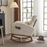 ZUN Beige Linen Nursery Rocking Chair with Thick Headrest,Mid-Century Modern Nursing Rocker,Upholstered 20640769