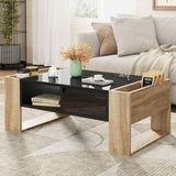 ON-TREND High Glossy Coffee Table with 2 Drawers, Practical Two Tone Center Table with Hidden N721P205792B