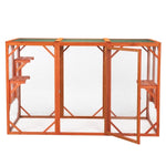 ZUN Wooden Cat House, Outdoor Cat Cage with Water-proof Asphalt Planks and Cat Perches, Orange W2181P151887