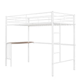 ZUN Twin Metal Loft Bed with Desk, Ladder and Guardrails, Loft Bed for Bedroom, White MF286452AAK